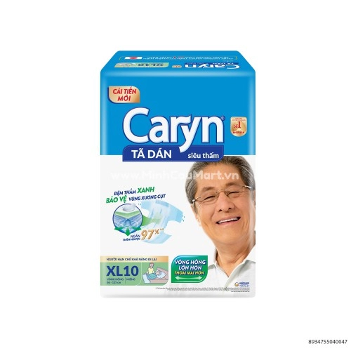 Bỉm Dán Caryn XL10 Miếng Siêu Thấm Vòng Hông 86 - 135cm Bỉm Dán Caryn XL10 Miếng Siêu Thấm Vòng Hông 86 - 135cm